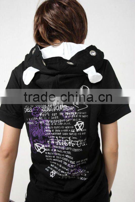 GLP Striped Cat Ear Hoody & Detachable Armwarmers Small Goth Punk Emo Black/Red 71131