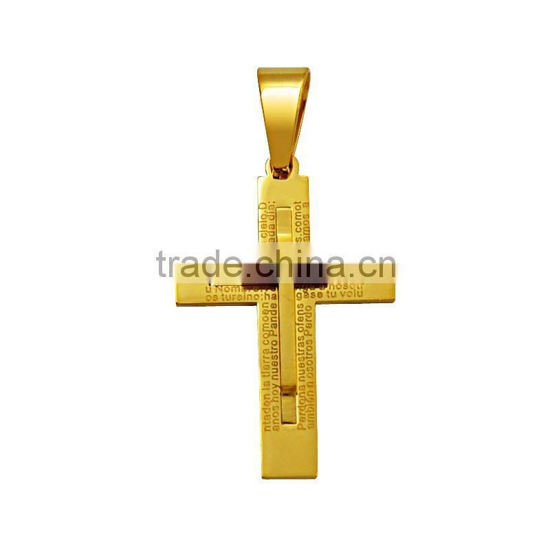Factory wholesale double layer big and small stainless steel gold cross necklace pendant