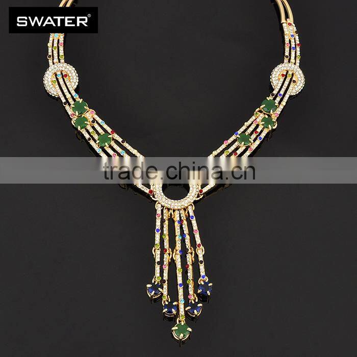 China Supplier Green Gemstone Gold Tassel Necklace Long Set
