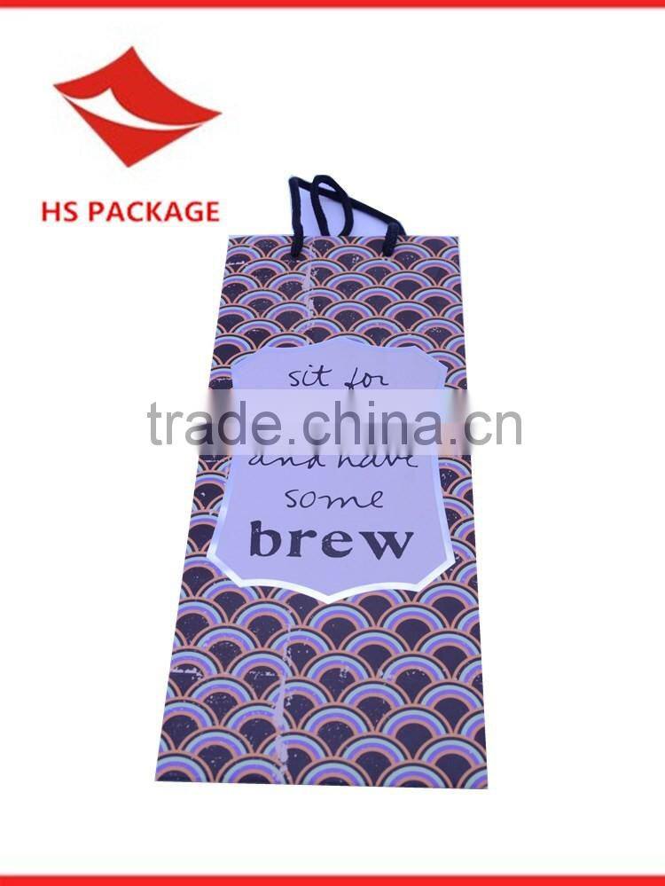 rope handle colorful printing wine paper bag with laminated