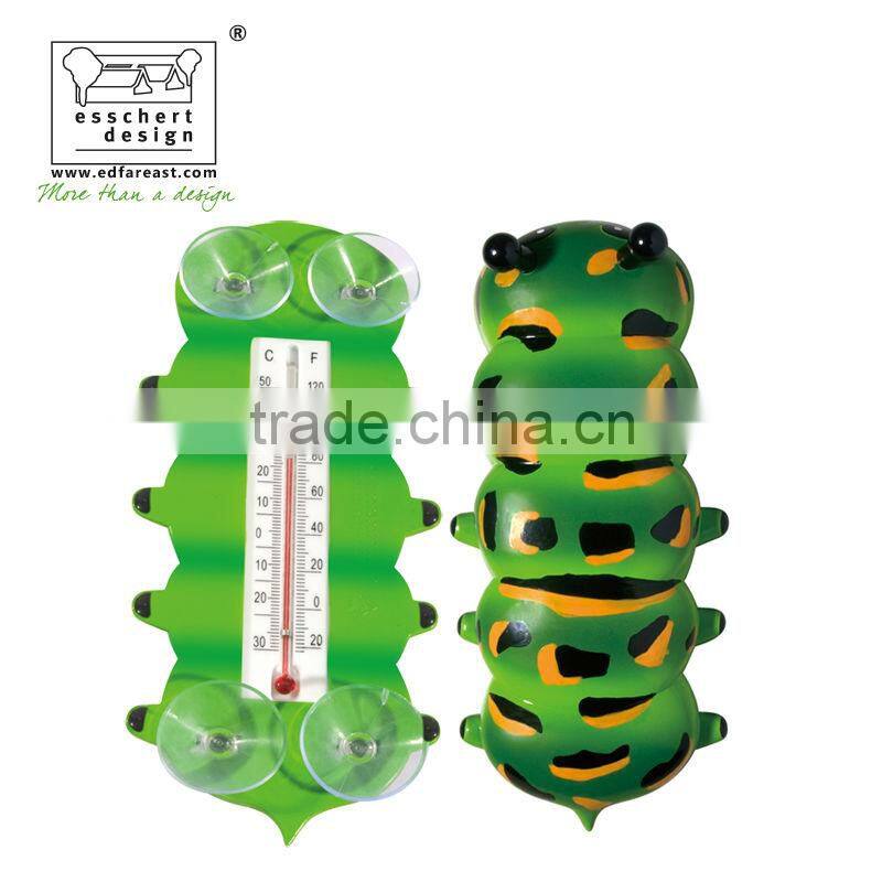designed painted caterpillar shape plastic window thermometer