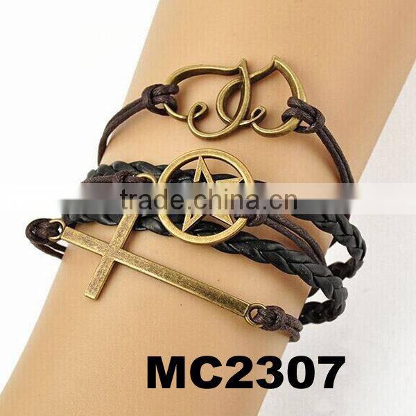 cheap personalised braided leather rope infinity one direction bracelets