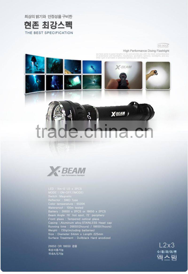 High Quality 3000 Lumen Magnetic Scuba Diving Powerful Led Flashlight