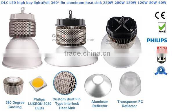 TOP Quality Manufacturer DLC 5 years warranty High power LED 250w high bay light with PhilipsSMD3030