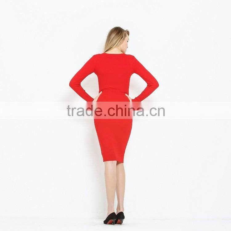 Latest popular Chinese long sleeve one-piece red dress