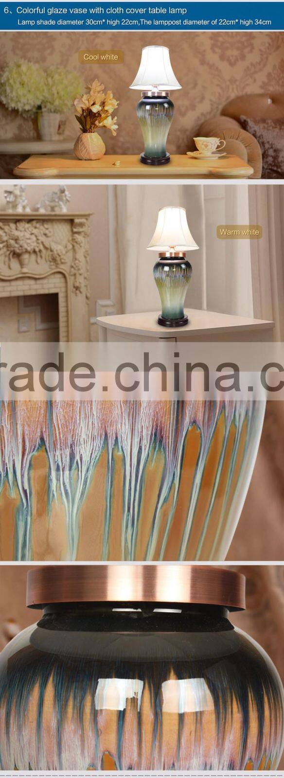 LED Different design porcelain body table flower Lamp vase with fabric shade