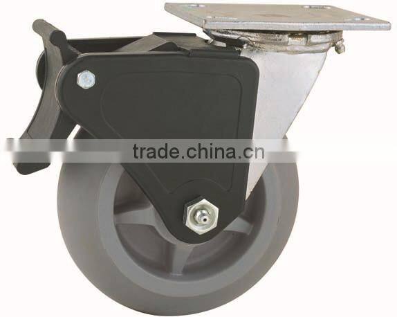 44 Series Double Ball Raceway Structure Top Plate Swivel Grey TPR Caster with Nylon Top Lock Brake