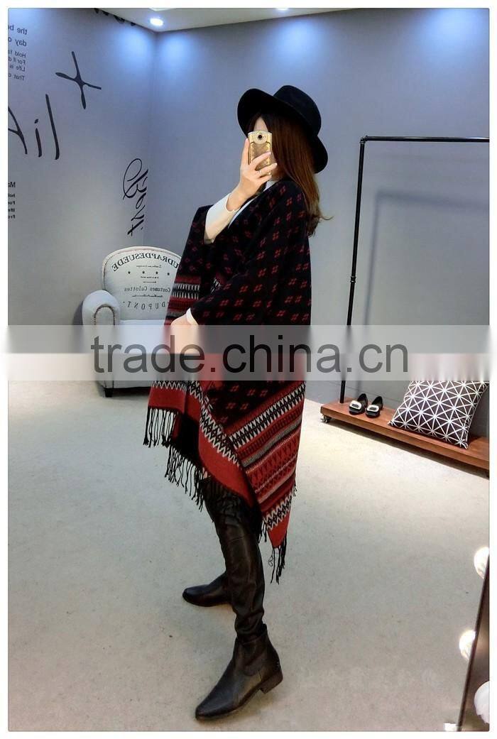 New Nepal Block Poncho Cape Blanket Scarf Wrap Heavy Warm