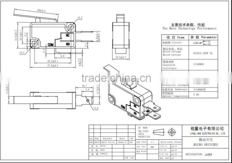 5A 250V KW 3 pin black micro switch with high quality