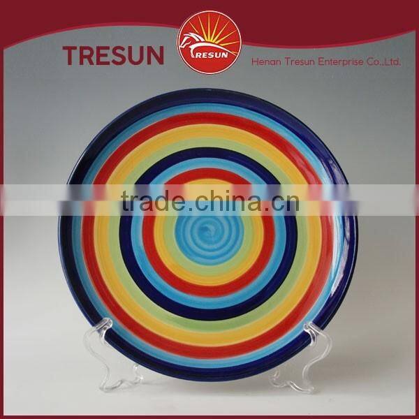 Hot selling Colorful strip 10.5 inch Handpainted Ceramic Plate