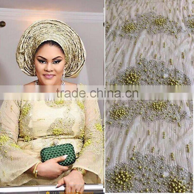 korea Tulle lace African embroidered tulle lace beaded tulle fabric