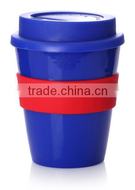Eco-friendly 12OZ Double Wall Plastic Coffee Cup with Silicon Heat Band