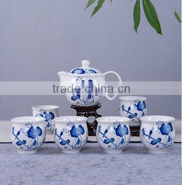 Chinese style 7 pieces blue and white porcelain tea set