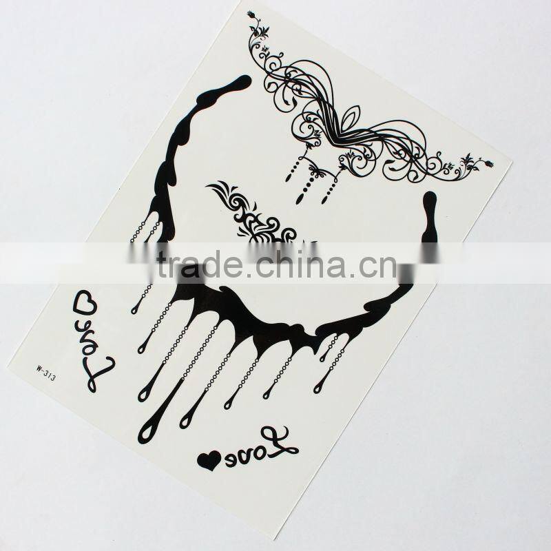 martial arts fans black Water transfer temporary bridal lace white sexy durable tattoo sticker