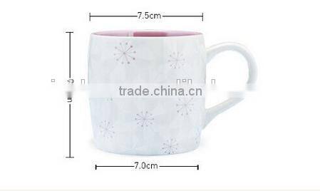 creative simple barrel shape of white120 oz carved sakura gift ceramic coffeee mug with lid