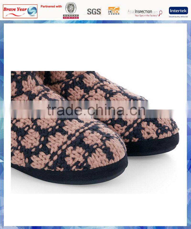 two tone pom pom knit ankle boot/women ankle boot/indoor ankle boot