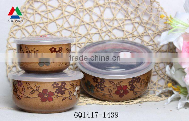 High quality ceramic bowl with silicon lid fresh bowl for cheap sale