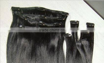 clip-in 100% human hair extension 1# Jet black color 100g clip in hair weft 1set/lot