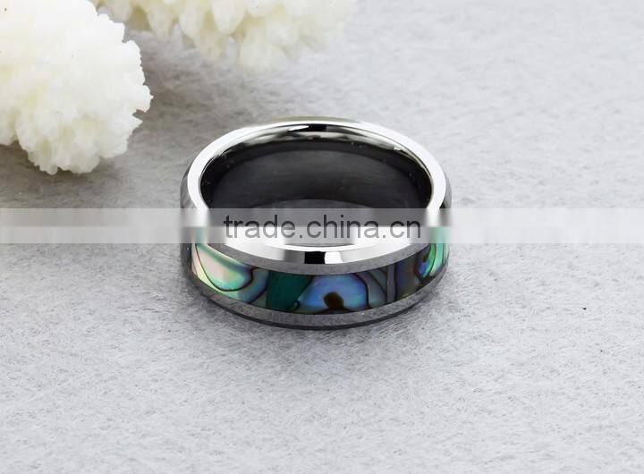 KSTONE Charming Tungsten Shell inlaid polished shiny Ring, Tungsten Abalone Shell Ring for Engagement Wedding