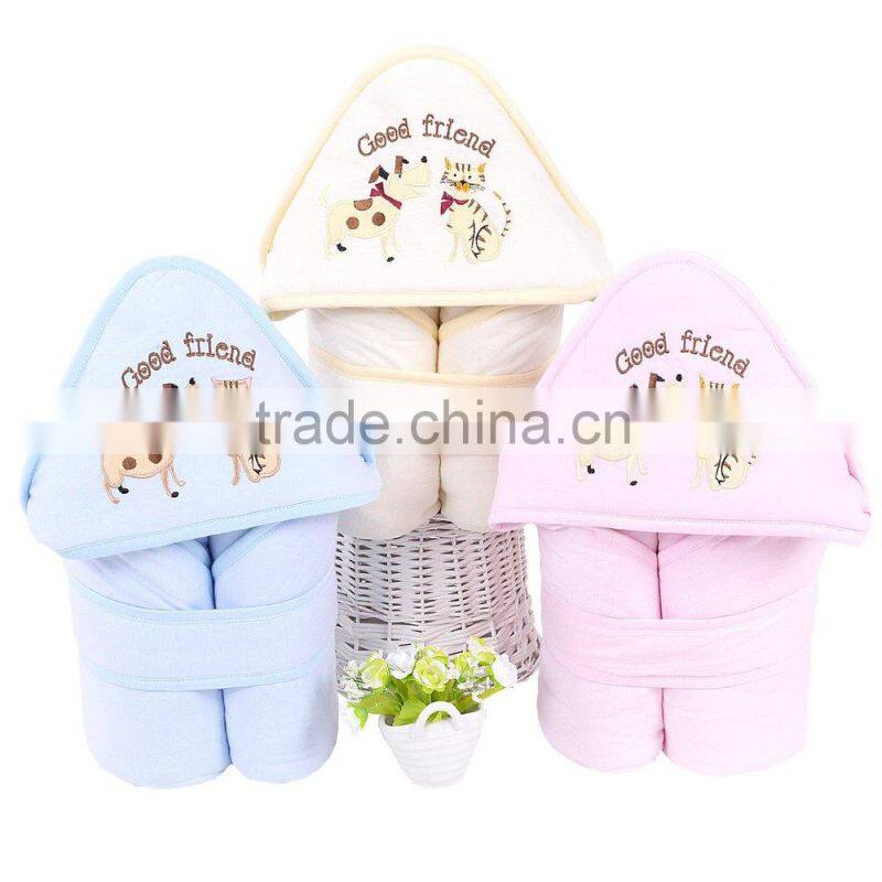Fashion animal appilque 100 cotton long baby hooded sweater coat with chenille