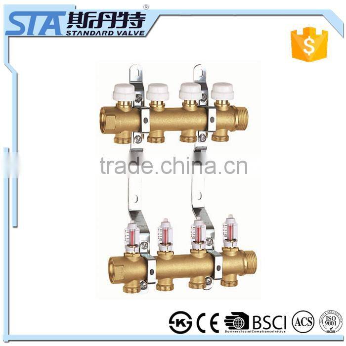 ART.5001 Manufacturer standard 4 ways oil water separator underfloor heating system 10bar brass intake manifold with flowmeter