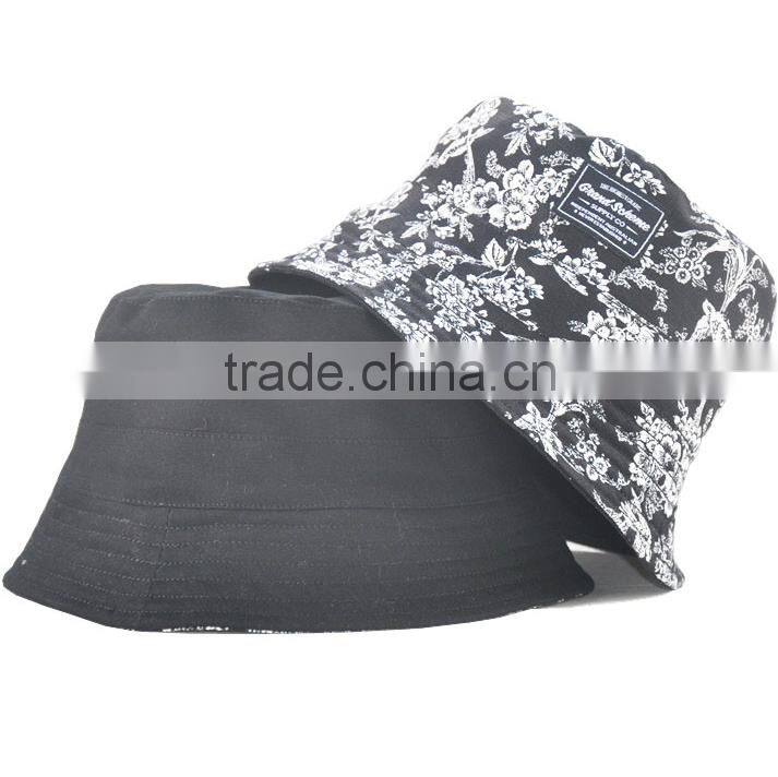 Two-sided high quality cotton twill blank/printed custom fisherman cap, outdoor bucket cap with woven label