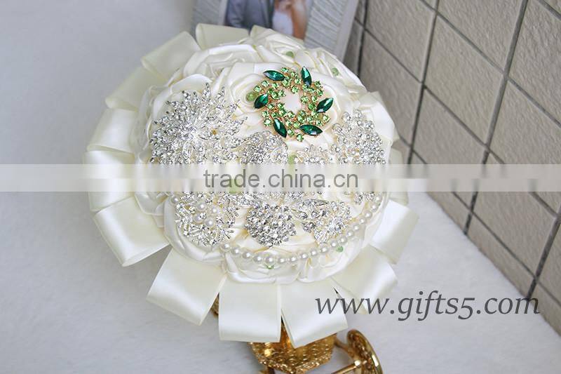 Graceful wedding bouquet with Rhinestones Satin Silk Ribbons Pearls Jewels Bridal Bouquet Bridesmaid Bouquet