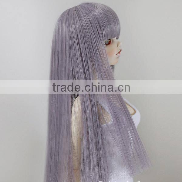 new arrival long silky straight smoke purple doll wig with full bangs