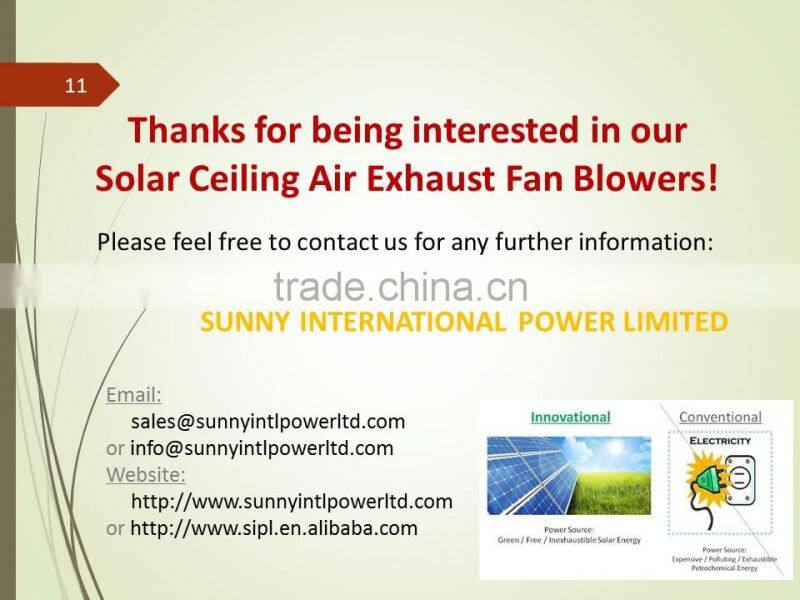 SUNNY Ceiling Mounted 30W Solar Panel Powered Plastic type Roof Ventilator Air Exhaust Fan