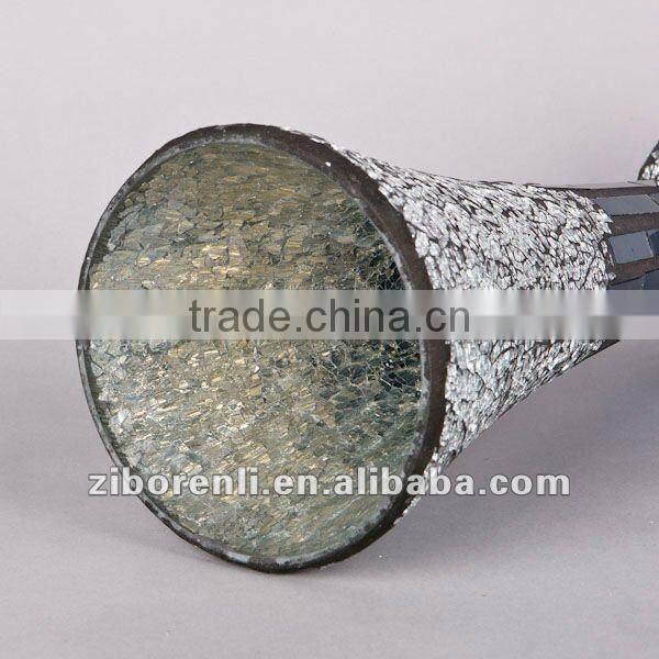 Modern Home Accessory Silver Grey Crackle Mosaic Antique Tall Trumpet Glass Vases