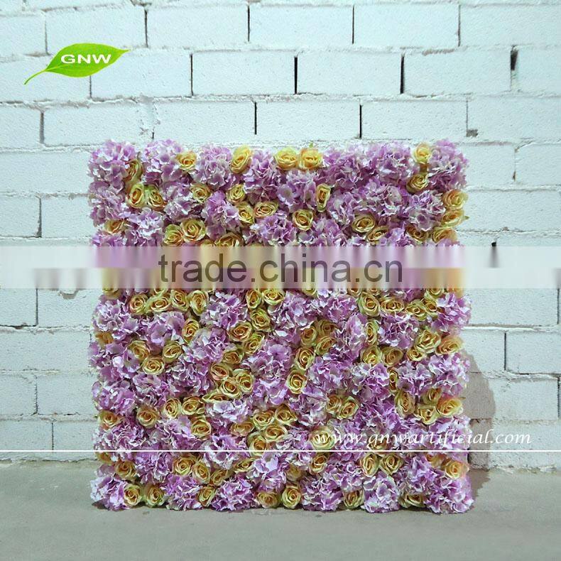 GNW FLW1508-2 Wholesale Purple Hydrangea YellowRose Artificial Flower Panels Wedding
