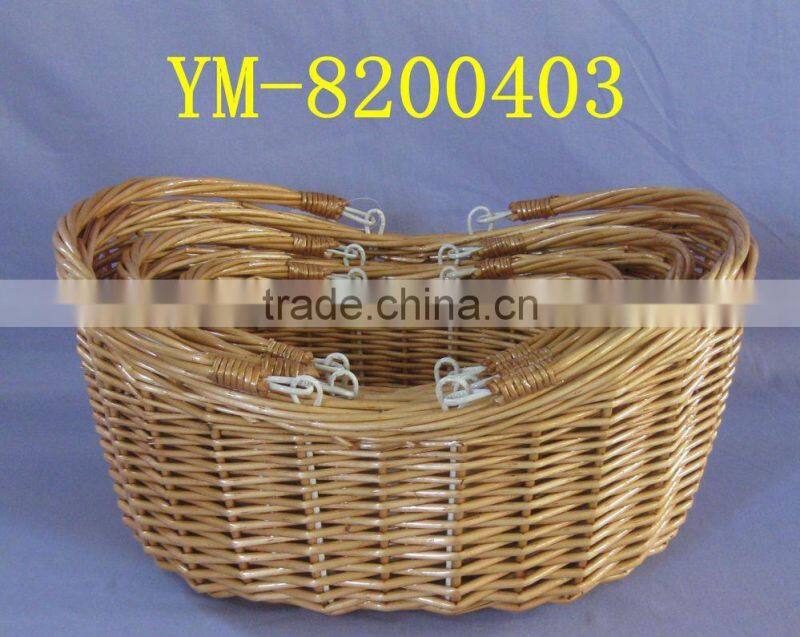 Antique handmad round storage willow basket with handle