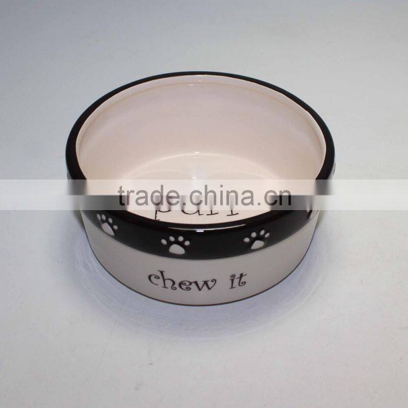 Ceramic Stripe & Paw Pet Bowl with handpainting
