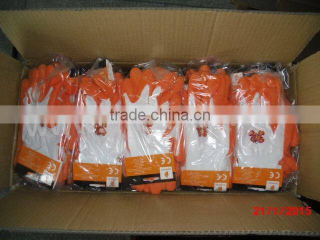 DDSAFETY 2017 13G White Seamless Nylon Gloves with Orange Latex Foam Plam Coated