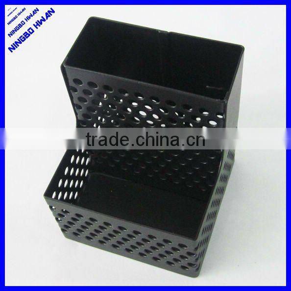 Round black metal mesh pen and paper clip holder