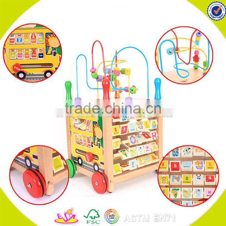 Wholesale multifunctional wooden kids trailer best gift for kids wooden kids trailer top sale wooden push walker W16E041