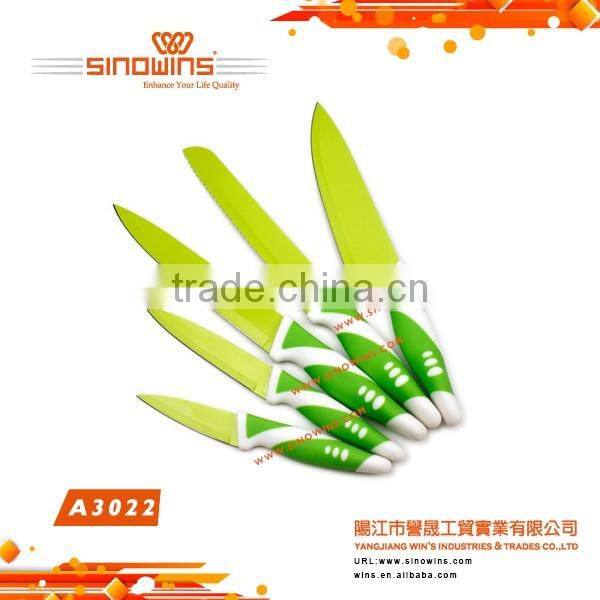 Hot Sell Well Green Color 5pc Non-stick Coated Knife Set