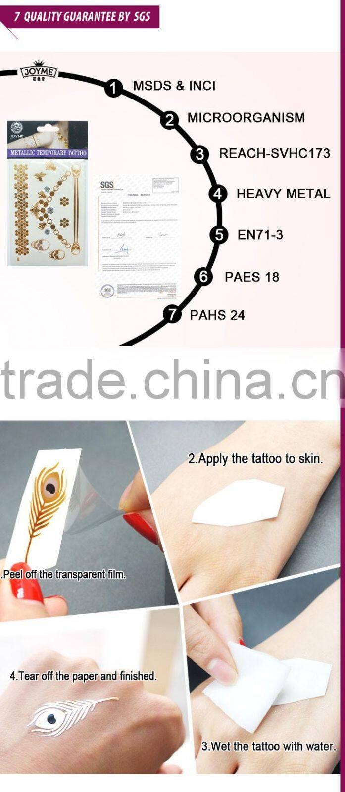 Custom waterproof transfer body decoration gold tattoo sticker/temporary tattoo