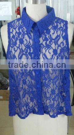 New button up black lace tops for women