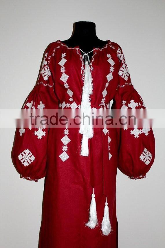 Boho Clothing Ukrainian Vyshyvanka Embroidery Designs Linen Dresses With Tassel Long Sleeve Maxi dresses HSD5766