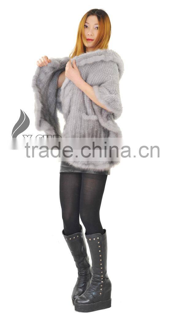 CX-B-M-15 Ladies Latest kintted Real Mink Fur Woman Fashion Black Fur Shawl