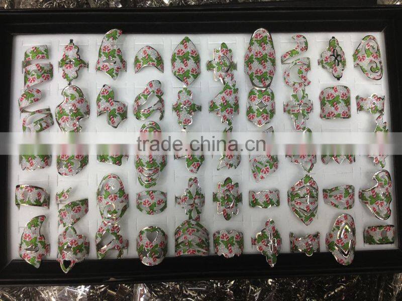 various shape rainbow giltter Christmas rings for promotion