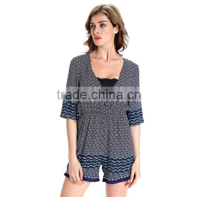 Vintage Floral Casual Style Plus Size xxxl women clothing playsuit Rompers v neck
