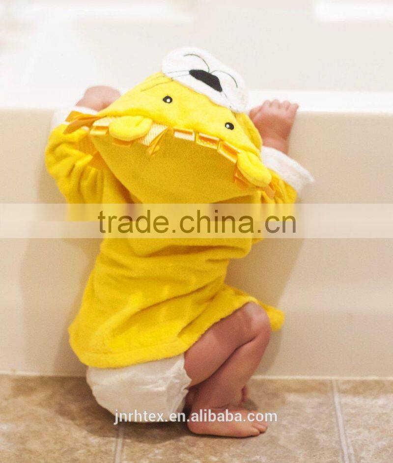 Yellow lion terry cotton hooded bathrobe for promotion
