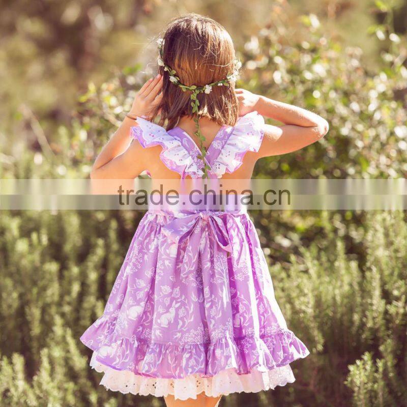 Little Girls Easter Bunny Purple Vintage Style Pinafore Lace Twril Holiday Dress
