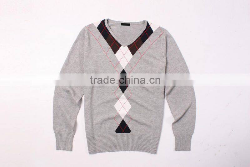 2015 New Fashion Design Navy Blue V Neck Sweater