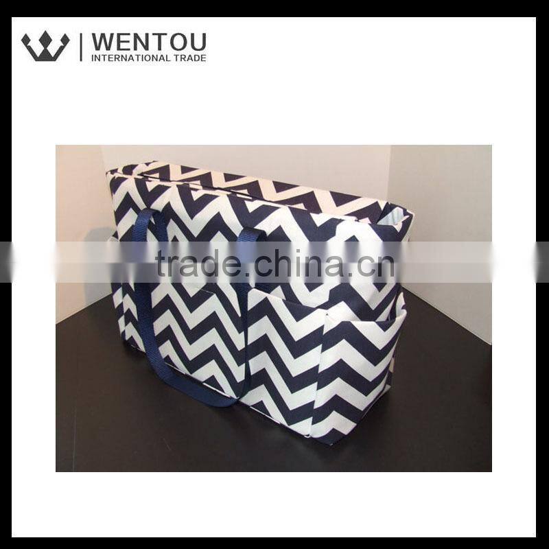 Navy Blue and White Stripe Chevron Print Diaper Bag