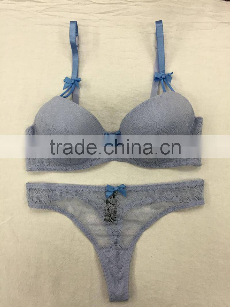 Ladies white lace transparent underwear sexy bra panty set