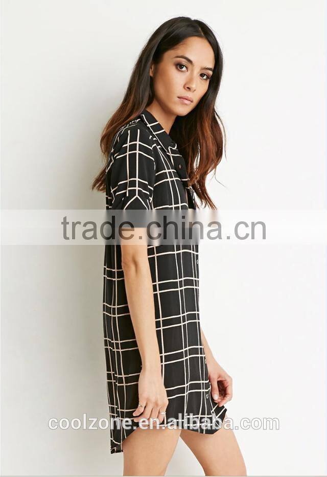 Hot seller slim pencil women dress,grid patterned women dress shirts