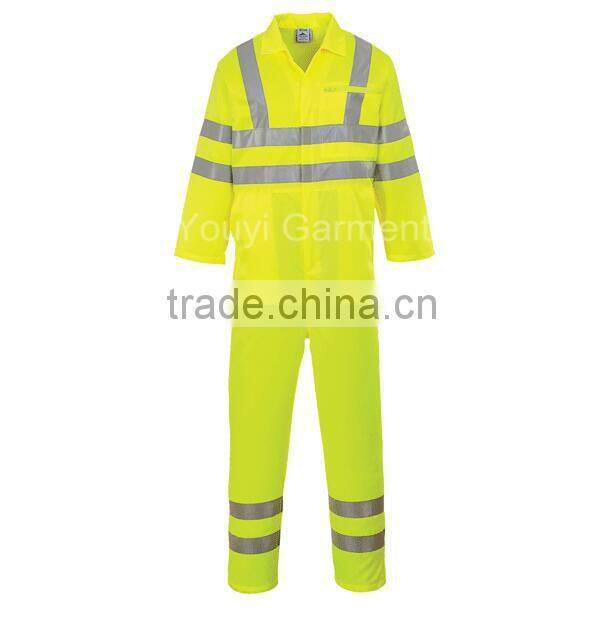 Customize Hi-Vis Flourescent Yellow Poly Cotton Coverall for worker